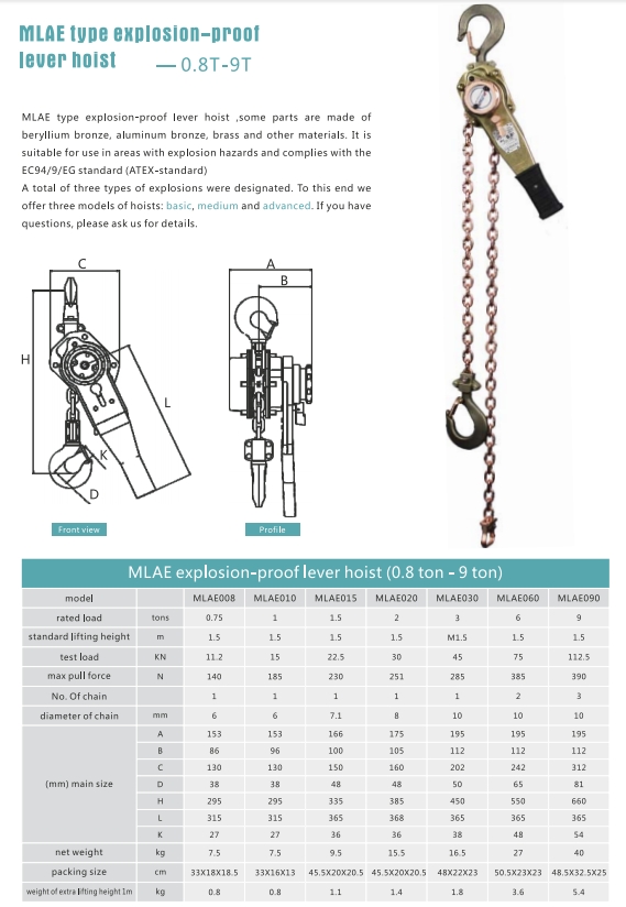 Explosion-proof lever hoist technical parameters.png