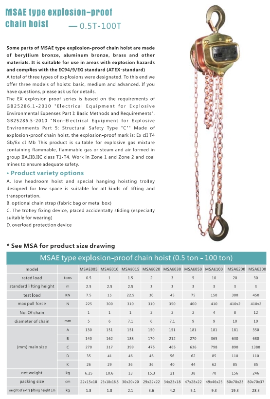 Explosion-proof hand chain hoist technical parameters